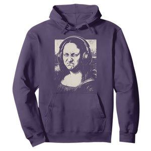 Funny Mona Lisa Wearing Headphones Bass Face Meme Hoodie Funny Classical Fine Art Parody Music Producer Graphic TS02 Purple Print Your Wear