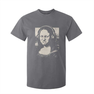 Funny Mona Lisa Wearing Headphones Bass Face Meme T Shirt For Kid Funny Classical Fine Art Parody Music Producer Graphic TS02 Charcoal Print Your Wear