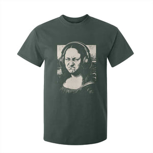 Funny Mona Lisa Wearing Headphones Bass Face Meme T Shirt For Kid Funny Classical Fine Art Parody Music Producer Graphic TS02 Dark Forest Green Print Your Wear