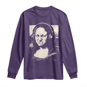 Funny Mona Lisa Wearing Headphones Bass Face Meme Long Sleeve Shirt Funny Classical Fine Art Parody Music Producer Graphic TS02 Purple Print Your Wear