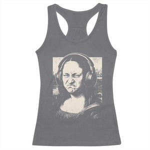 Funny Mona Lisa Wearing Headphones Bass Face Meme Racerback Tank Top Funny Classical Fine Art Parody Music Producer Graphic TS02 Charcoal Print Your Wear