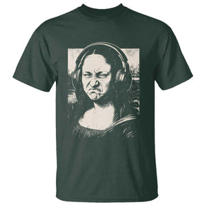 Funny Mona Lisa Wearing Headphones Bass Face Meme T Shirt Funny Classical Fine Art Parody Music Producer Graphic TS02 Dark Forest Green Print Your Wear