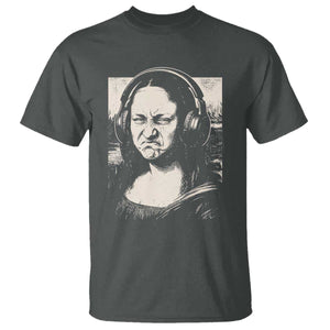 Funny Mona Lisa Wearing Headphones Bass Face Meme T Shirt Funny Classical Fine Art Parody Music Producer Graphic TS02 Dark Heather Print Your Wear