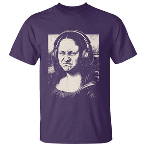 Funny Mona Lisa Wearing Headphones Bass Face Meme T Shirt Funny Classical Fine Art Parody Music Producer Graphic TS02 Purple Print Your Wear