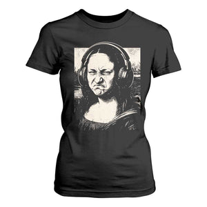 Funny Mona Lisa Wearing Headphones Bass Face Meme T Shirt For Women Funny Classical Fine Art Parody Music Producer Graphic TS02 Black Print Your Wear