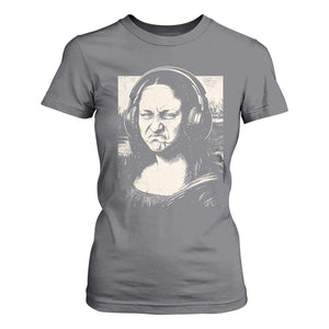Funny Mona Lisa Wearing Headphones Bass Face Meme T Shirt For Women Funny Classical Fine Art Parody Music Producer Graphic TS02 Charcoal Print Your Wear