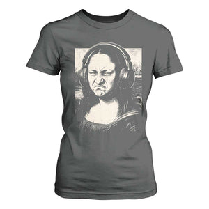 Funny Mona Lisa Wearing Headphones Bass Face Meme T Shirt For Women Funny Classical Fine Art Parody Music Producer Graphic TS02 Dark Heather Print Your Wear