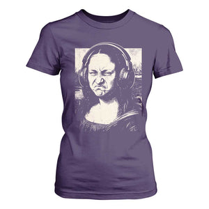 Funny Mona Lisa Wearing Headphones Bass Face Meme T Shirt For Women Funny Classical Fine Art Parody Music Producer Graphic TS02 Purple Print Your Wear