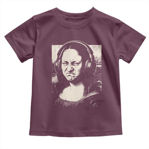 Funny Mona Lisa Wearing Headphones Bass Face Meme Toddler T Shirt Funny Classical Fine Art Parody Music Producer Graphic TS02 Maroon Print Your Wear