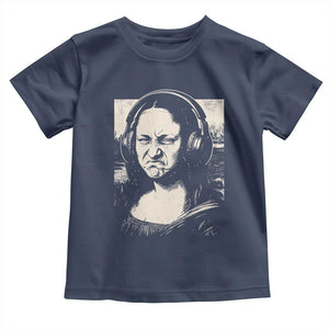 Funny Mona Lisa Wearing Headphones Bass Face Meme Toddler T Shirt Funny Classical Fine Art Parody Music Producer Graphic TS02 Navy Print Your Wear