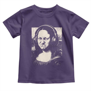 Funny Mona Lisa Wearing Headphones Bass Face Meme Toddler T Shirt Funny Classical Fine Art Parody Music Producer Graphic TS02 Purple Print Your Wear
