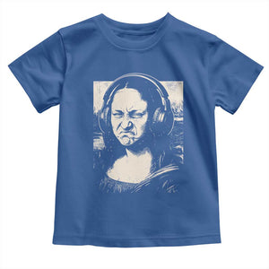 Funny Mona Lisa Wearing Headphones Bass Face Meme Toddler T Shirt Funny Classical Fine Art Parody Music Producer Graphic TS02 Royal Blue Print Your Wear