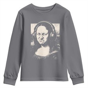 Funny Mona Lisa Wearing Headphones Bass Face Meme Youth Sweatshirt Funny Classical Fine Art Parody Music Producer Graphic TS02 Charcoal Print Your Wear