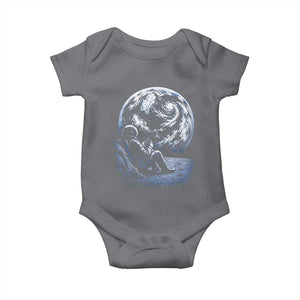 Astronaut Drinking Coffee On The Moon Graphic Baby Onesie Vintage Sci Fi Earth Horizon Space Explorer TS02 Charcoal Print Your Wear