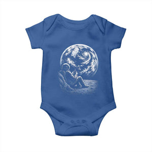 Astronaut Drinking Coffee On The Moon Graphic Baby Onesie Vintage Sci Fi Earth Horizon Space Explorer TS02 Royal Blue Print Your Wear