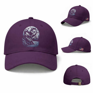 Astronaut Drinking Coffee On The Moon Graphic Baseball Cap Vintage Sci Fi Earth Horizon Space Explorer TS02 Baseball Cap Universal Fit Purple Print Your Wear