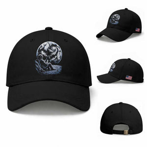 Astronaut Drinking Coffee On The Moon Graphic Baseball Cap Vintage Sci Fi Earth Horizon Space Explorer TS02 Baseball Cap Universal Fit Black Print Your Wear