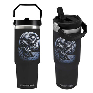Astronaut Drinking Coffee On The Moon Graphic Flip Straw Tumbler Vintage Sci Fi Earth Horizon Space Explorer TS02 One Size: 30 oz Black Print Your Wear