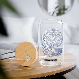 Astronaut Drinking Coffee On The Moon Graphic Glass Can Vintage Sci Fi Earth Horizon Space Explorer TS02 Print Your Wear
