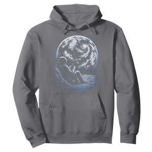 Astronaut Drinking Coffee On The Moon Graphic Hoodie Vintage Sci Fi Earth Horizon Space Explorer TS02 Charcoal Print Your Wear