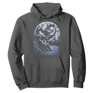 Astronaut Drinking Coffee On The Moon Graphic Hoodie Vintage Sci Fi Earth Horizon Space Explorer TS02 Dark Heather Print Your Wear
