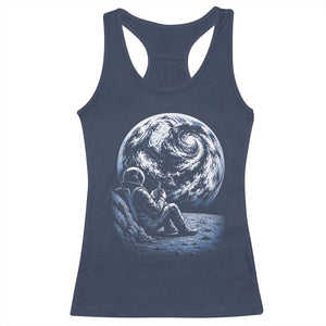 Astronaut Drinking Coffee On The Moon Graphic Racerback Tank Top Vintage Sci Fi Earth Horizon Space Explorer TS02 Navy Print Your Wear