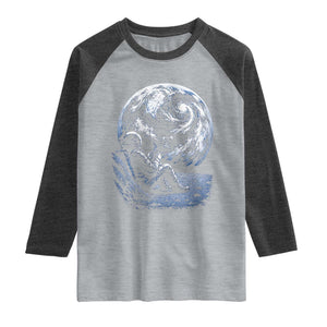 Astronaut Drinking Coffee On The Moon Graphic Raglan Shirt Vintage Sci Fi Earth Horizon Space Explorer TS02 Heather Gray Heather Charcoal Print Your Wear