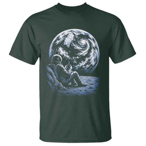 Astronaut Drinking Coffee On The Moon Graphic T Shirt Vintage Sci Fi Earth Horizon Space Explorer TS02 Dark Forest Green Print Your Wear