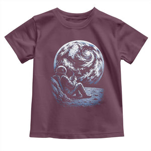 Astronaut Drinking Coffee On The Moon Graphic Toddler T Shirt Vintage Sci Fi Earth Horizon Space Explorer TS02 Maroon Print Your Wear