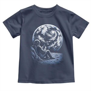 Astronaut Drinking Coffee On The Moon Graphic Toddler T Shirt Vintage Sci Fi Earth Horizon Space Explorer TS02 Navy Print Your Wear