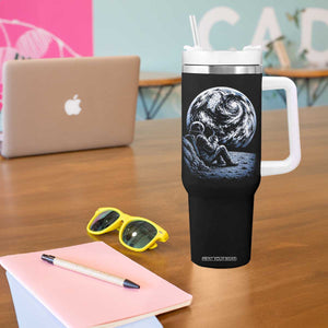 Astronaut Drinking Coffee On The Moon Graphic Tumbler With Handle Vintage Sci Fi Earth Horizon Space Explorer TS02 Print Your Wear