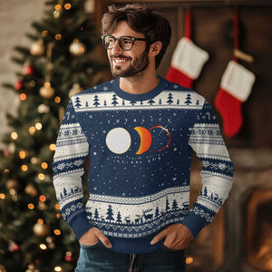 Iceland Total Solar Eclipse 2026 Totality Ugly Christmas Sweater Travel Souvenir Astronomy Geek Gift TS02 Navy Beige Print Your Wear