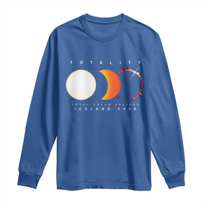 Iceland Total Solar Eclipse 2026 Totality Long Sleeve Shirt Travel Souvenir Astronomy Geek Gift TS02 Royal Blue Print Your Wear