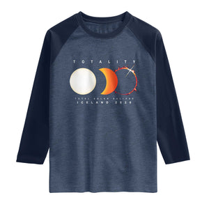 Iceland Total Solar Eclipse 2026 Totality Raglan Shirt Travel Souvenir Astronomy Geek Gift TS02 Heather Denim Navy Print Your Wear