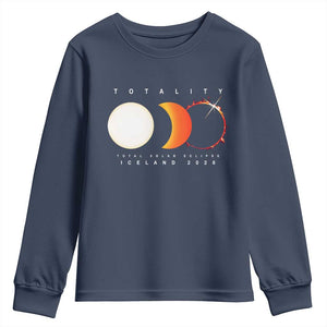 Iceland Total Solar Eclipse 2026 Totality Youth Sweatshirt Travel Souvenir Astronomy Geek Gift TS02 Navy Print Your Wear
