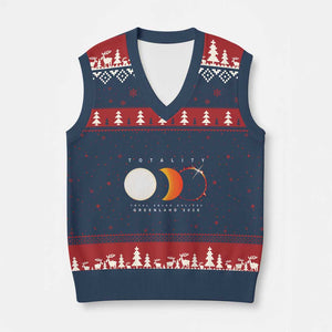Greenland Total Solar Eclipse 2026 Totality V-Neck Knit Sweater Vest Travel Souvenir Astronomy Geek Gift TS02 Navy Red Print Your Wear