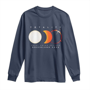 Greenland Total Solar Eclipse 2026 Totality Long Sleeve Shirt Travel Souvenir Astronomy Geek Gift TS02 Navy Print Your Wear