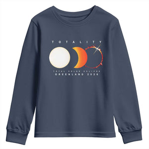 Greenland Total Solar Eclipse 2026 Totality Youth Sweatshirt Travel Souvenir Astronomy Geek Gift TS02 Navy Print Your Wear