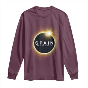 Spain Total Solar Eclipse 2026 Long Sleeve Shirt Path of Totality Astronomy Gift TS02 Maroon Print Your Wear