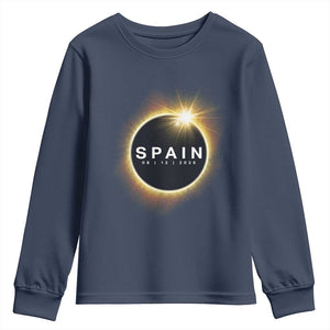 Spain Total Solar Eclipse 2026 Youth Sweatshirt Path of Totality Astronomy Gift TS02 Navy Print Your Wear