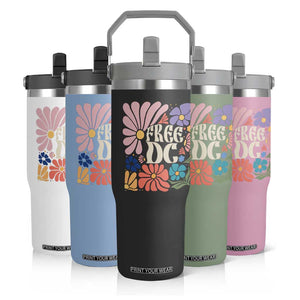 Free DC Subtle Groovy Floral Flip Straw Tumbler Washington D.C. Rights Retro Hippie Style TS02 Print Your Wear