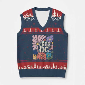 Free DC Subtle Groovy Floral V-Neck Knit Sweater Vest Washington D.C. Rights Retro Hippie Style TS02 Navy Red Print Your Wear