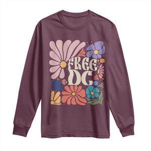 Free DC Subtle Groovy Floral Long Sleeve Shirt Washington D.C. Rights Retro Hippie Style TS02 Maroon Print Your Wear