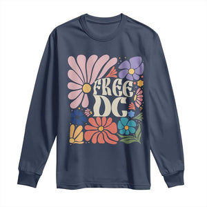 Free DC Subtle Groovy Floral Long Sleeve Shirt Washington D.C. Rights Retro Hippie Style TS02 Navy Print Your Wear