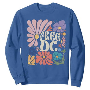 Free DC Subtle Groovy Floral Sweatshirt Washington D.C. Rights Retro Hippie Style TS02 Royal Blue Print Your Wear