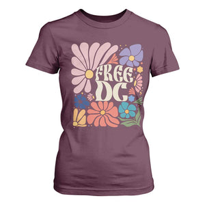 Free DC Subtle Groovy Floral T Shirt For Women Washington D.C. Rights Retro Hippie Style TS02 Maroon Print Your Wear