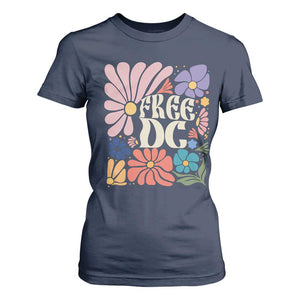 Free DC Subtle Groovy Floral T Shirt For Women Washington D.C. Rights Retro Hippie Style TS02 Navy Print Your Wear