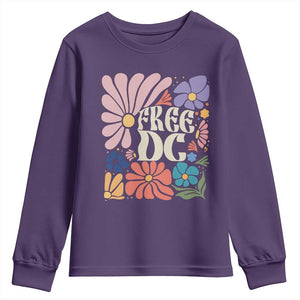 Free DC Subtle Groovy Floral Youth Sweatshirt Washington D.C. Rights Retro Hippie Style TS02 Purple Print Your Wear