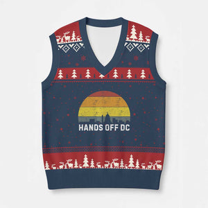 Hands Off DC V-Neck Knit Sweater Vest Retro Washington D.C. Skyline TS02 Navy Red Print Your Wear