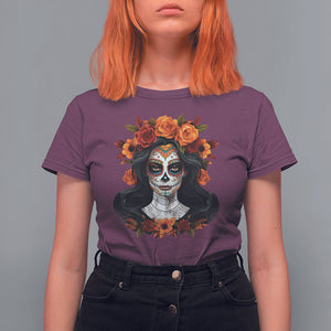 Day of the Dead Women T Shirt For Women De Los Muertos Calavera La Catrina Sugar Skull Women TS02 Maroon Printyourwear